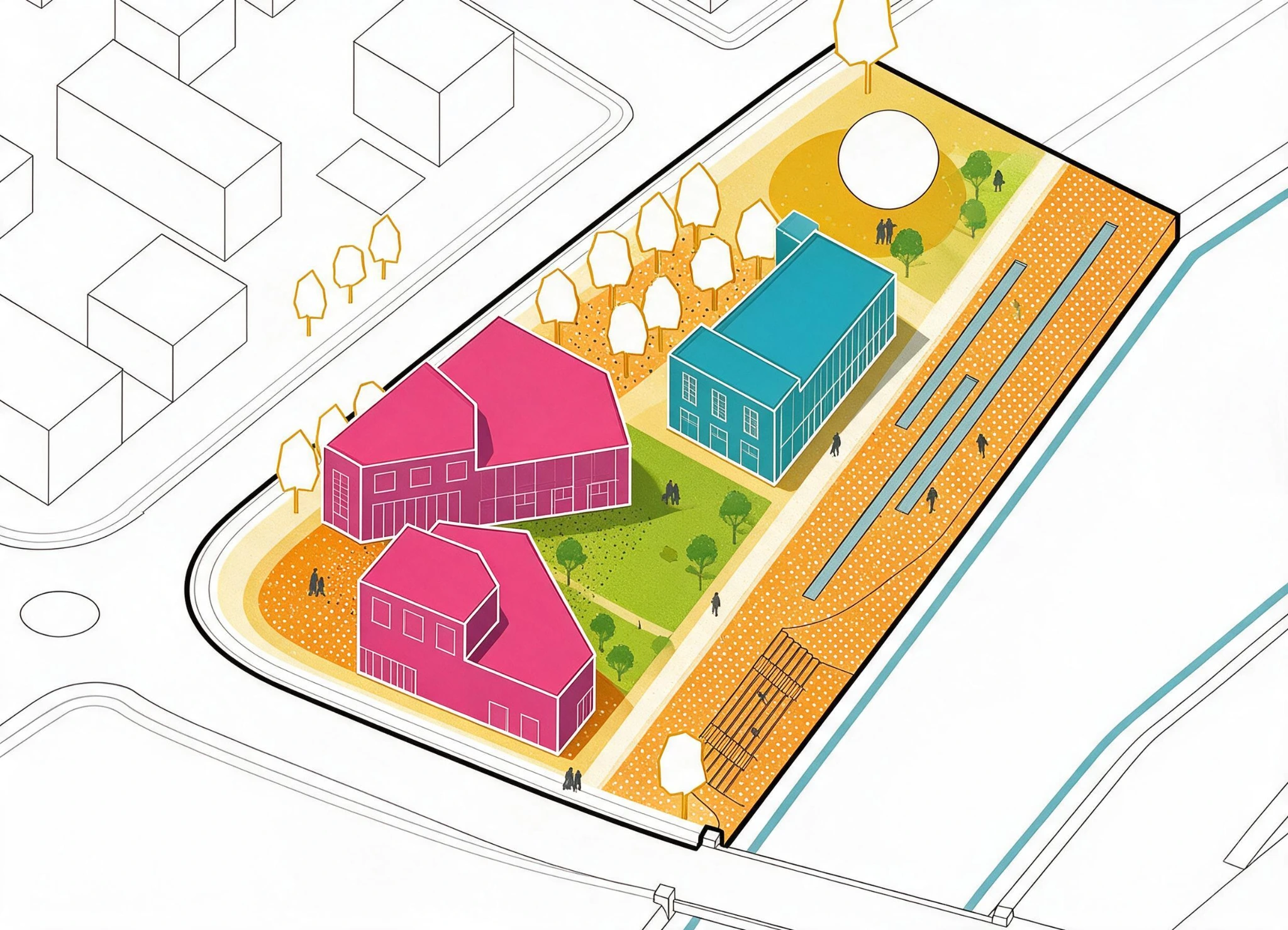 Urban axonometric program diagram workflow result